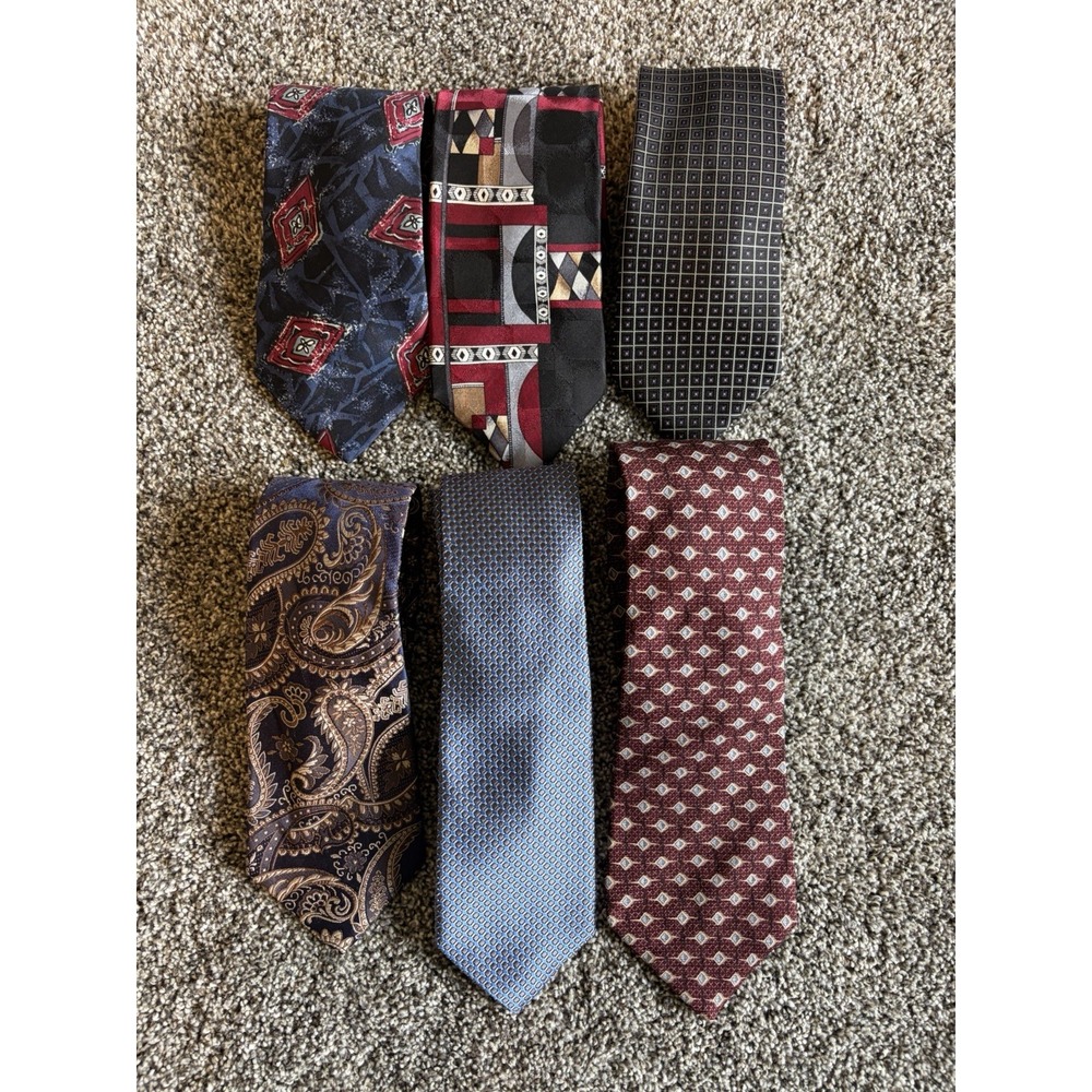 Vintage Necktie Lot Silk Ties Men's Lot Of 6 Blues Reds Abstract Zylos Uomo Etc